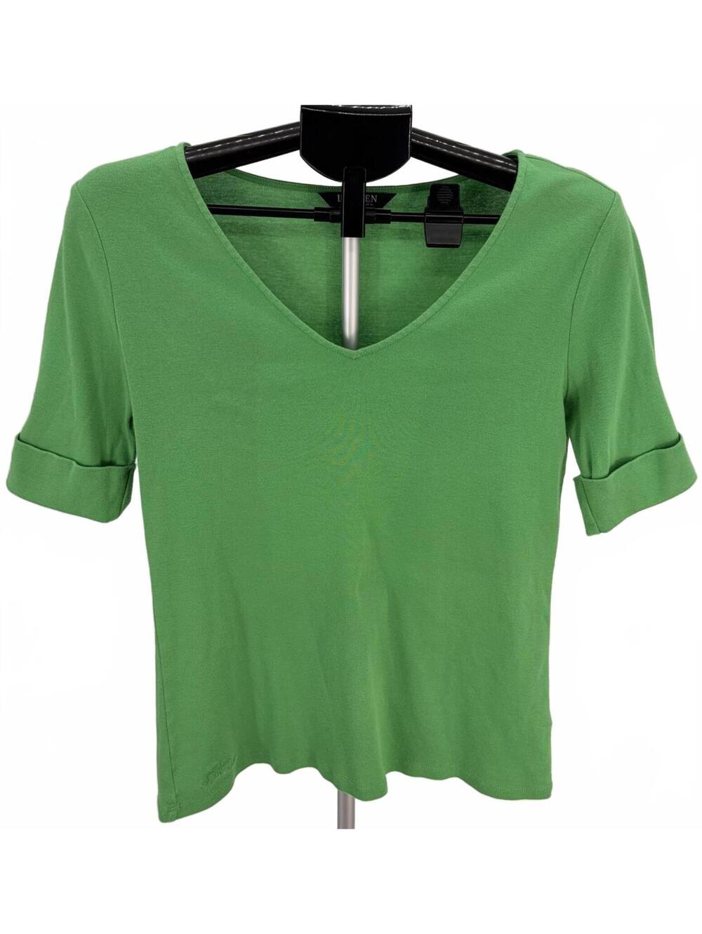 Lauren Ralph Lauren Women Medium Green V-Neck Stretch Top Casual